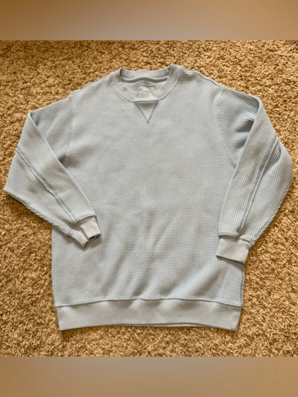 Aerie Light Blue Waffle-Knit Crewneck Sweater Womens size XS oversized fit